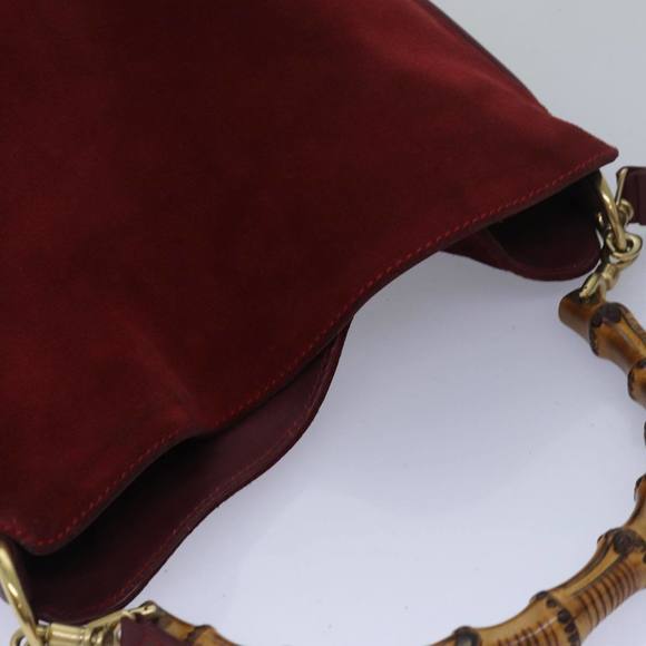 GUCCI Bamboo Hand Bag Suede 2way Red 001 1638 Auth 79161 - Picture 6 of 16